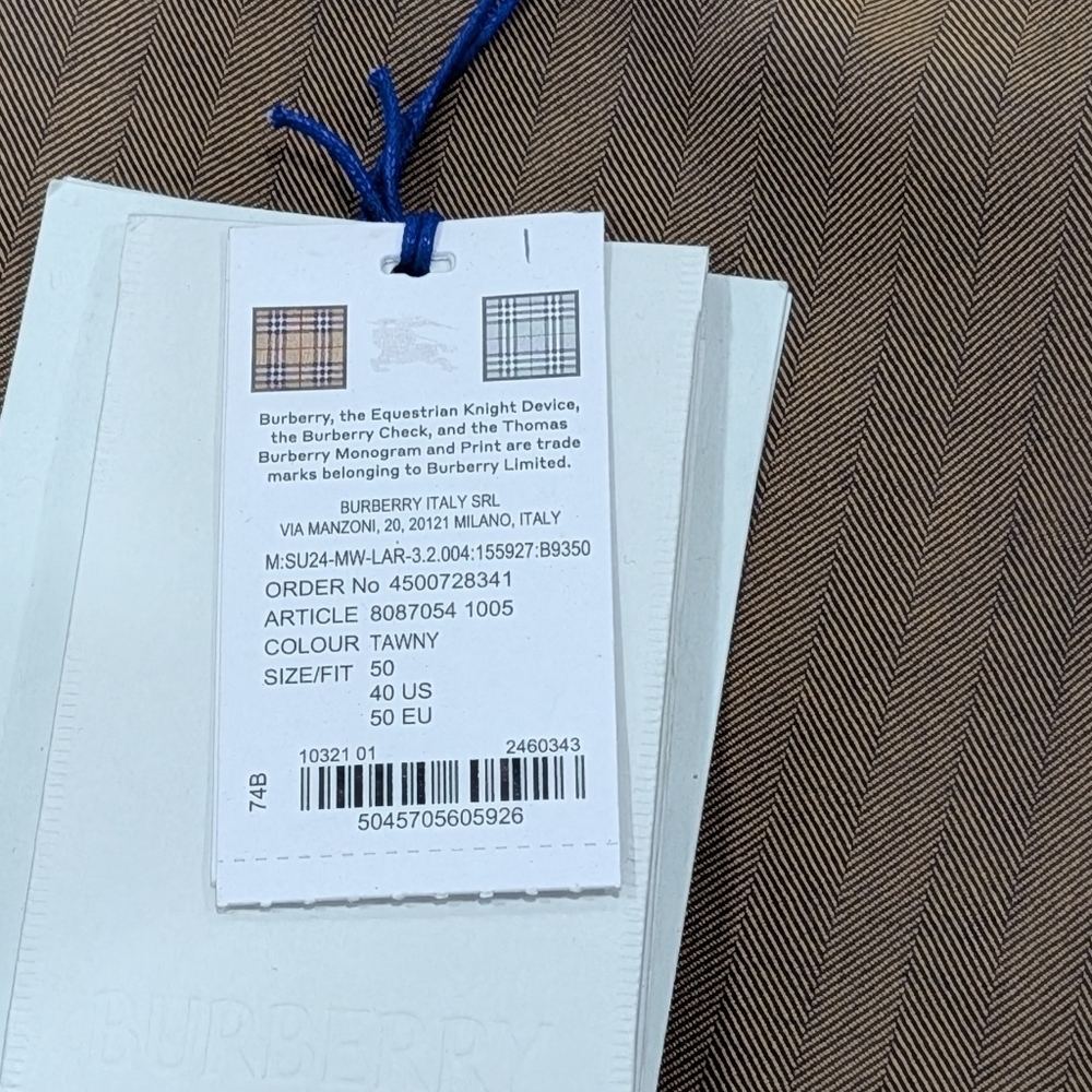 $1350 Mens Burberry Wool Tailored Trousers Pants Tawny Brown 50 US 34 - Picture 7 of 7